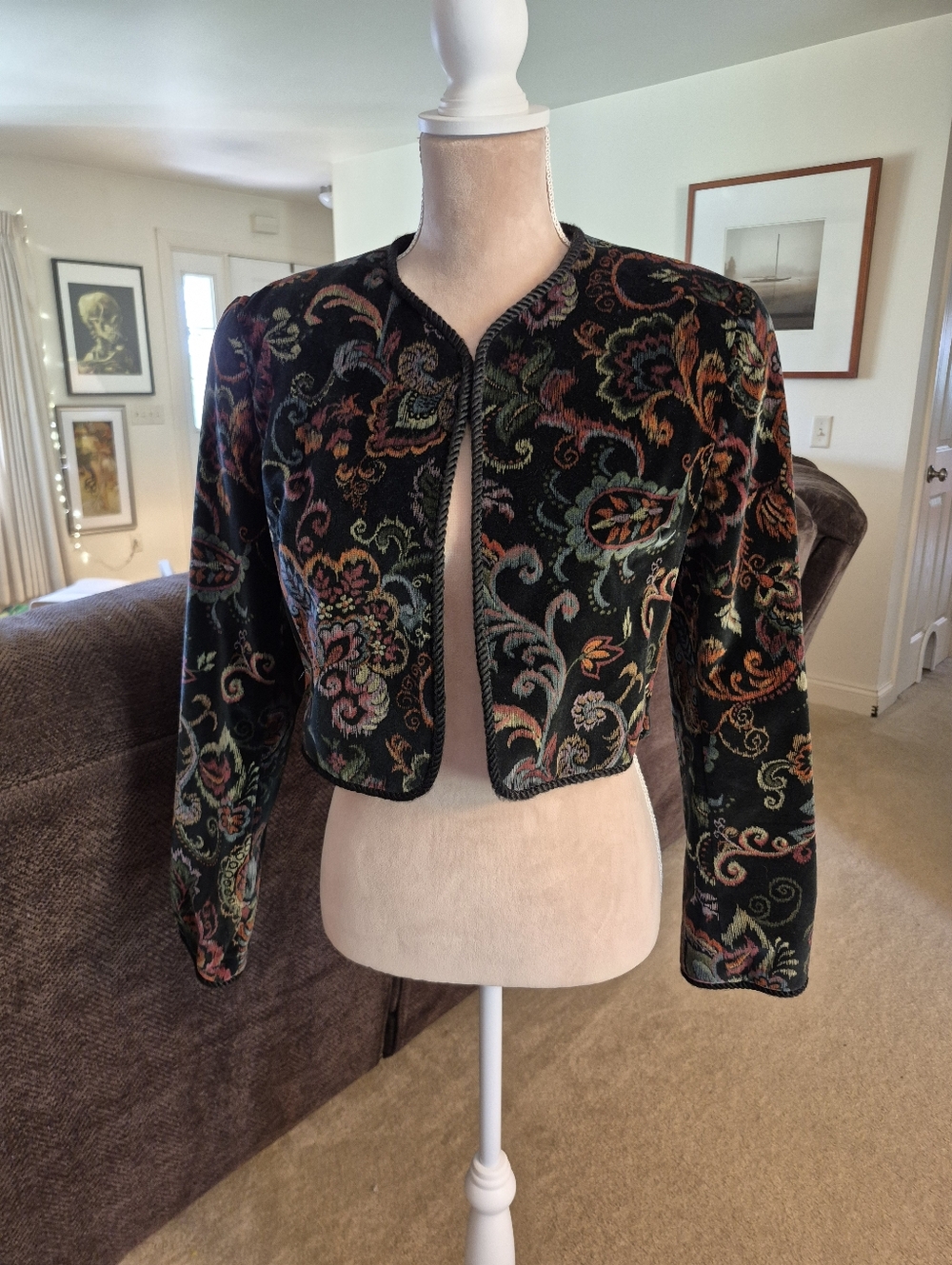 Vintage Georgiou Studio Black Velvet Paisley Blazer Jacket Size 10